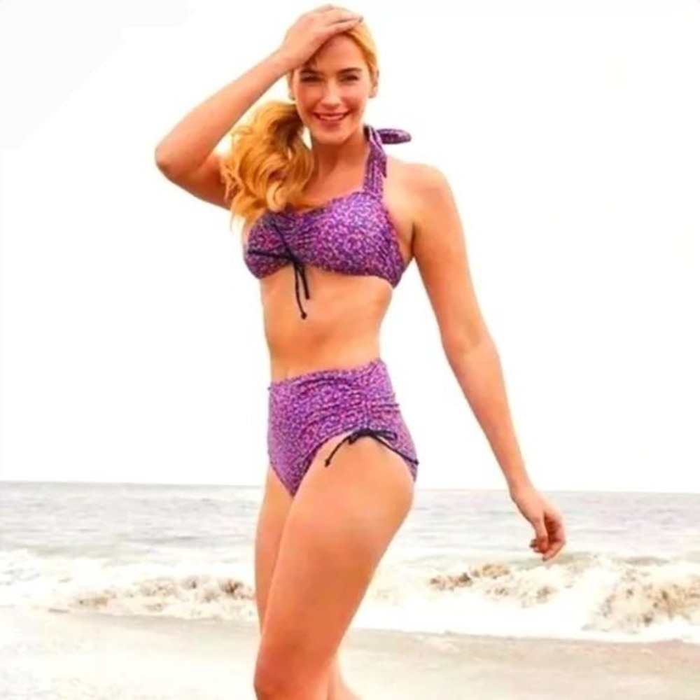 Matilda Jane Purple Floral High Waisted Bikini Set Two Piece Swimsuit Womens L